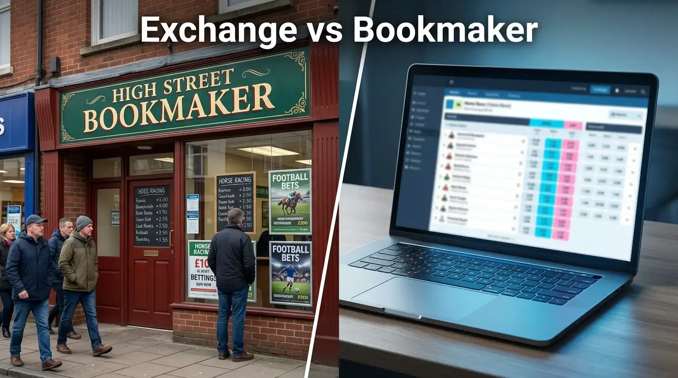 Betting exchange versus bookmaker comparison with margin analysis